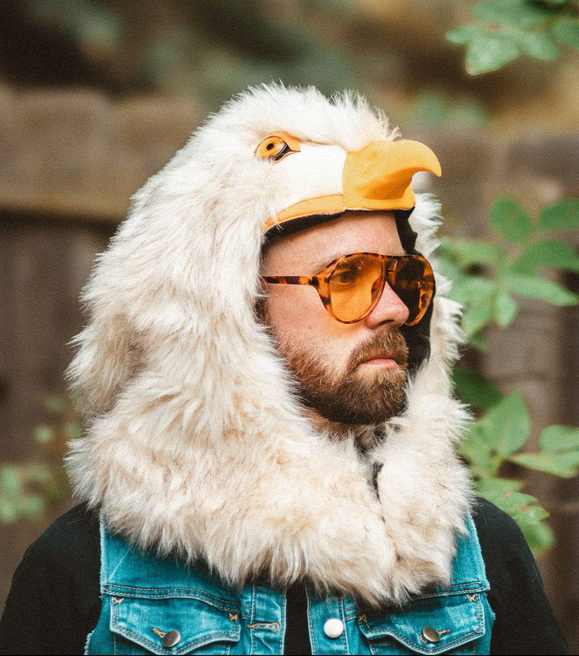 Man wearing a wildcoat eagle hood helmet cover