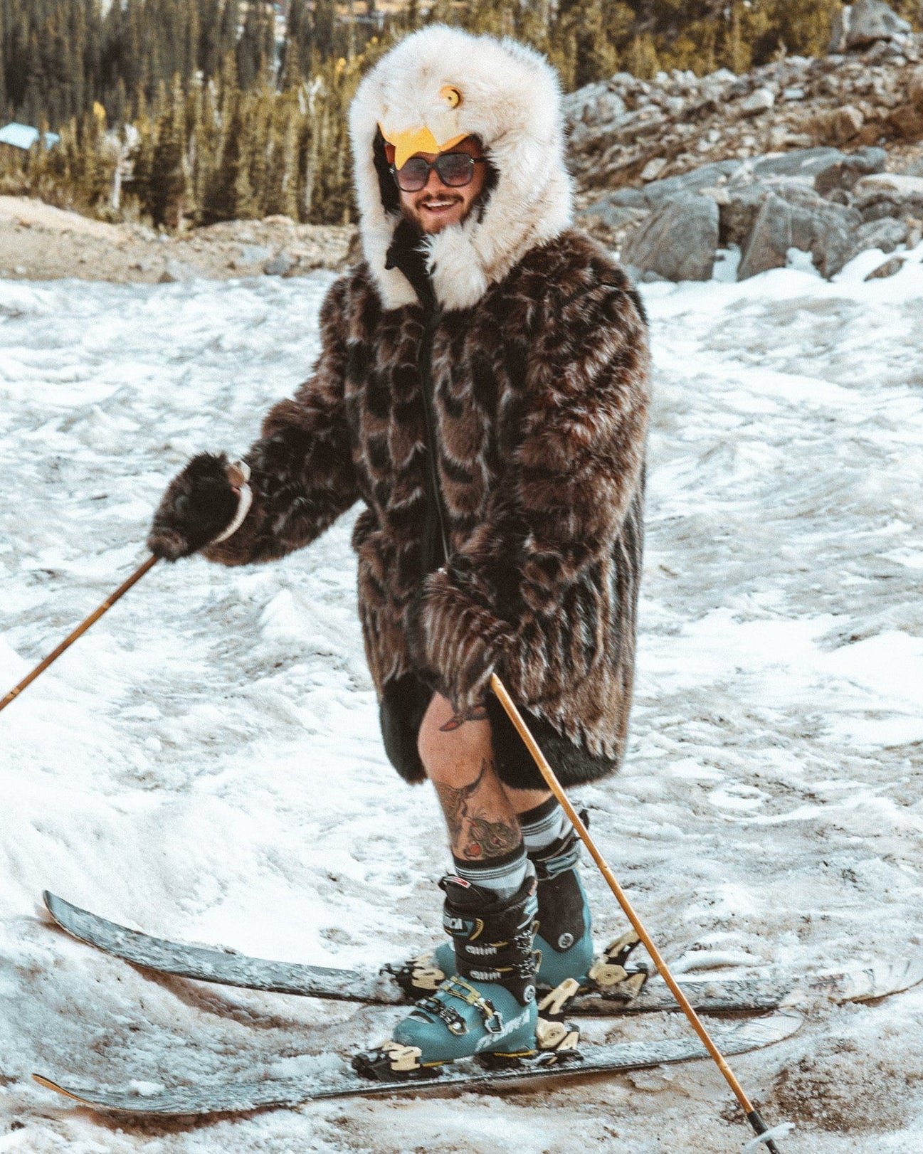 The wildcoat eagle parka v6, shown on skier at st mary's glacier in CO
