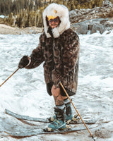 The wildcoat eagle parka v6, shown on skier at st mary's glacier in CO