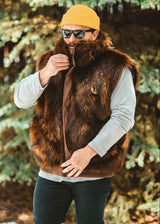 Wildcoat Grizzly Bear Bomber Jacket Coat with sleeves and hood detached, Brown Faux Fur Bomber Jacket