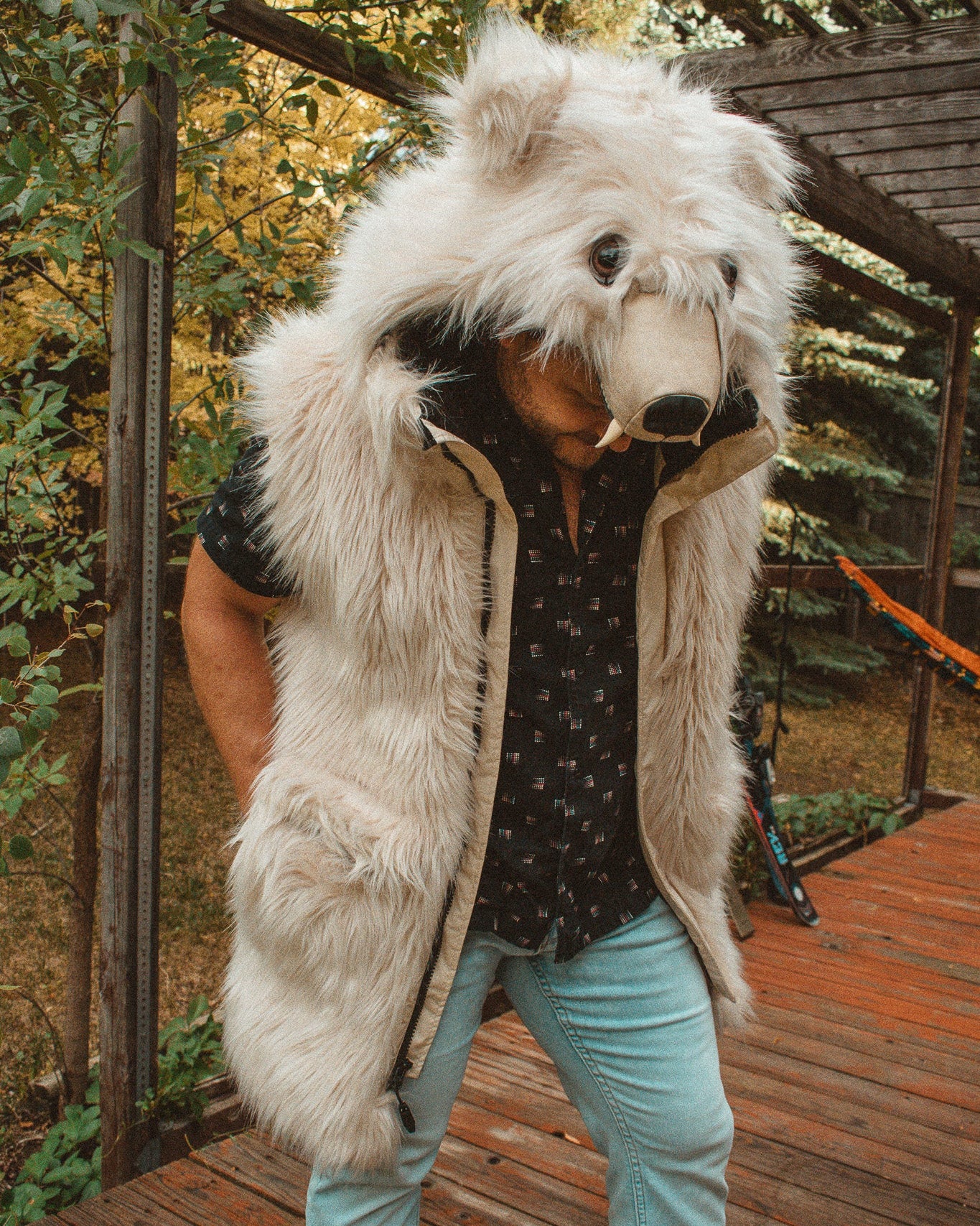 the wildcoat polar bear v6 parka shown with sleeves off