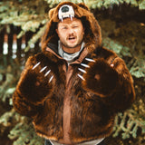 Wildcoat Grizzly Bear Bomber Jacket Coat, front view with claws up