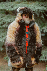 A man with a beard wearing the wildcoat great white buffalo coat worn