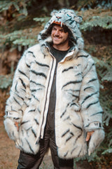Man wearing wildcoat white tiger parka