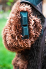 a zoomed in shot of the wildcoat buffalo bison coat showing the hoof detail on the mitten